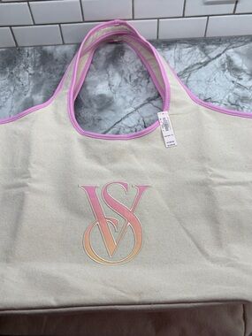 Canvas Tote Bag with Pink Trim and Gradient Logo